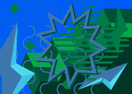 Blue and green geometrical graphic minimal retro theme backdrop. Vintage abstract geometric...