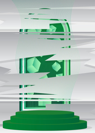 Green, white and turquoise cylinder pedestal podium. Vector 3D mockup product display. Minimal geometric stage showcase for presentation.のイラスト素材