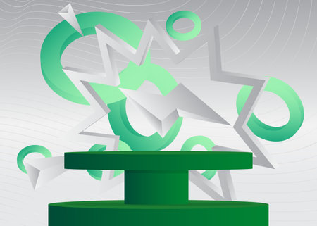 Green, white and turquoise cylinder pedestal podium. Vector 3D mockup product display. Minimal geometric stage showcase for presentation.のイラスト素材