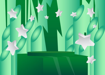 Green, white and turquoise cylinder pedestal podium. Vector 3D mockup product display. Minimal geometric stage showcase for presentation.のイラスト素材
