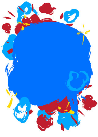 Blue, red and yellow graffiti speech bubble. Abstract modern street art background decoration performed in urban painting style.のイラスト素材