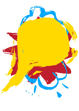 Blue, red and yellow graffiti speech bubble. Abstract modern street art background decoration performed in urban painting style.のイラスト素材