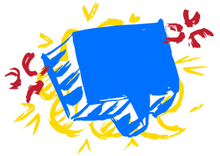 Blue, red and yellow graffiti speech bubble. Abstract modern street art background decoration performed in urban painting style.のイラスト素材