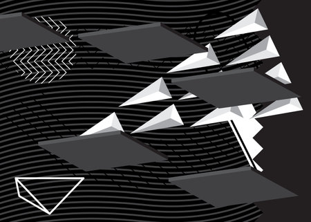 Black and white vintage geometrical abstract graphic minimal retro theme backdrop. Geometric elements, shapes template for poster, cover, background, banner design.のイラスト素材