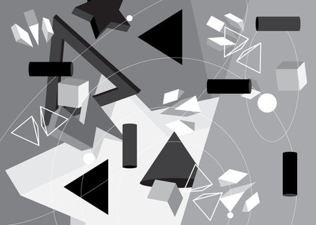 Black and white vintage geometrical abstract graphic minimal retro theme backdrop. Geometric elements, shapes template for poster, cover, background, banner design.のイラスト素材