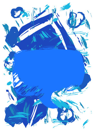 Blue Speech Bubble Graffiti isolated on white Background. Abstract message symbol, painted with brush. Urban painting style discussion backdrop, in modern dirty street art decoration.のイラスト素材