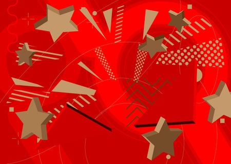 Brown and red vintage geometric theme poster banner. Retro abstract shapes template for cover design. Colored geometrical graphic minimal background.のイラスト素材