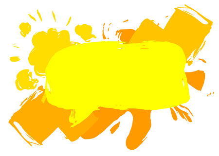 Abstract yellow speech bubble message symbol, graffiti isolated on white background, painted with brush. Urban painting style discussion backdrop, in modern dirty street art decoration.のイラスト素材