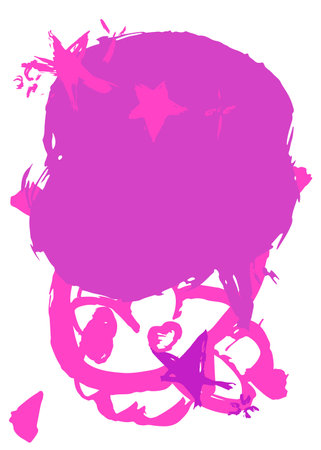 Abstract urban painting style purple, pink graffiti speech bubble message symbol, isolated on white background, painted with brush. Discussion backdrop, in modern dirty street art decoration.のイラスト素材