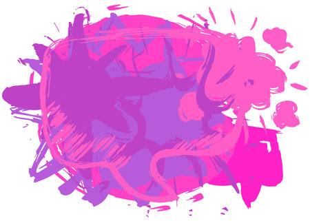 Abstract urban painting style purple, pink graffiti speech bubble message symbol, isolated on white background, painted with brush. Discussion backdrop, in modern dirty street art decoration.のイラスト素材