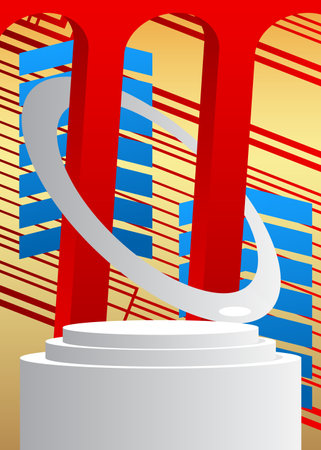White, Blue, Red and Gold Mockup cylinder pedestal podium, product display. Vector 3D minimal geometric stage showcase for presentation.のイラスト素材