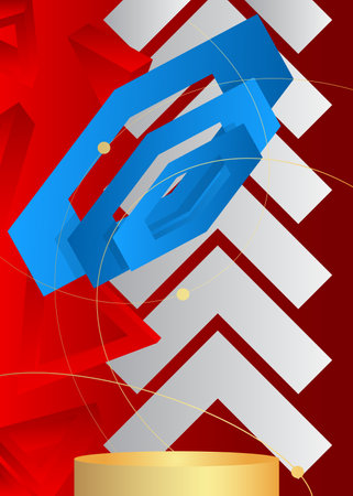 White, Blue, Red and Gold Mockup cylinder pedestal podium, product display. Vector 3D minimal geometric stage showcase for presentation.のイラスト素材