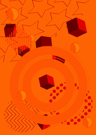 Orange and red graphic background illustration design. Vector with futuristic color geometric shapes backdrop.のイラスト素材