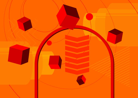 Orange and red graphic background illustration design. Vector with futuristic color geometric shapes backdrop.のイラスト素材