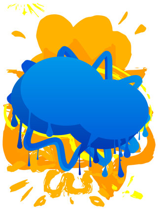 Blue and Yellow Graffiti speech bubble. Abstract Messaging sign street art decoration, Discussion icon performed in urban painting style isolated on white.のイラスト素材