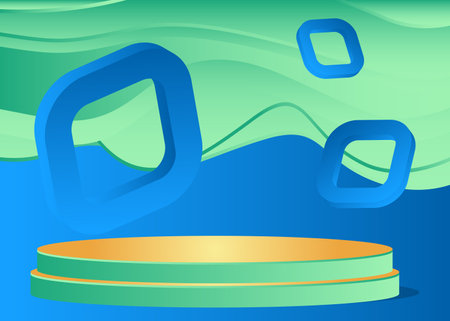 Turquoise, Gold and blue stage showcase. Vector mockup product display for presentation.  Minimal geometric cylinder pedestal podium.のイラスト素材