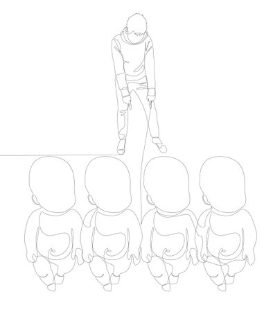 One continuous line of Man pointing with finger at Baby. Thin Line Illustration vector concept. Contour Drawing Creative ideas.のイラスト素材