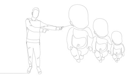 One continuous line of Man pointing with finger at Baby. Thin Line Illustration vector concept. Contour Drawing Creative ideas.のイラスト素材