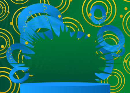 Blue, green and yellow vector product display. Mockup cylinder pedestal podium. Minimal geometric stage showcase for presentation.のイラスト素材