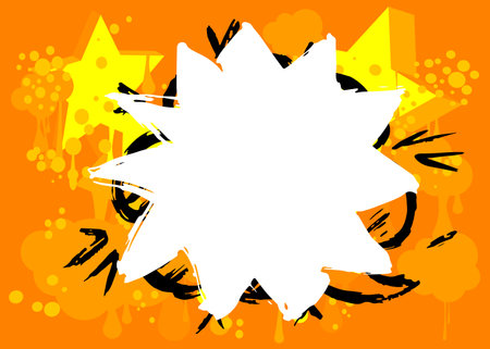 White Graffiti speech bubble on yellow and black background. Abstract modern Messaging sign street art decoration, Discussion icon performed in urban painting style.のイラスト素材