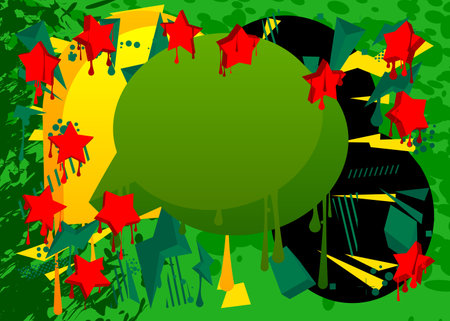 Black, red, green and yellow graffiti speech bubble background. Messaging sign street art, Discussion symbol performed in urban painting style.のイラスト素材