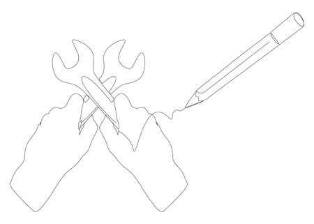 One continuous line of Wrench drawn with a pencil, felt tip pen. Thin Line Illustration vector concept. Contour Drawing Creative ideas.のイラスト素材