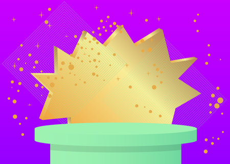 Purple, Turquoise and Gold product display. Vector cylinder pedestal podium mockup. Abstract minimal geometric stage showcase for presentation.のイラスト素材
