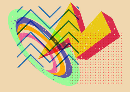 Colorful geometric shapes. Object in trendy riso graph design. Geometry elements abstract risograph print texture style.のイラスト素材