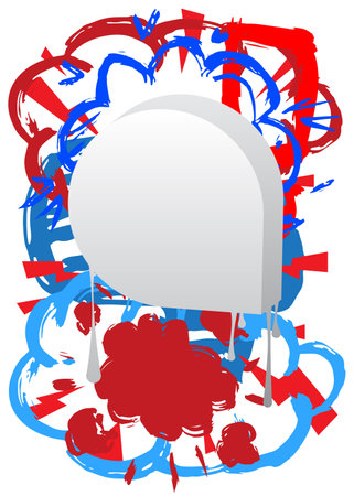 Graffiti red, blue and white speech bubble. Abstract modern Messaging sign street art decoration, Discussion icon performed in urban painting style.のイラスト素材