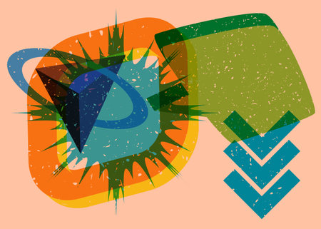 Colorful geometric shapes with speech bubble. Object in trendy riso graph design. Geometry elements...