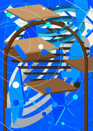 Blue, Brown and white retro geometrical graphic theme cover. Minimal geometric elements, vintage poster design. Abstract shapes template for banner.のイラスト素材