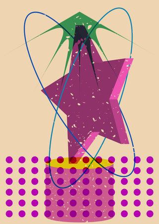 Colorful geometric shapes. Object in trendy riso graph design. Geometry elements abstract risograph print texture style.のイラスト素材