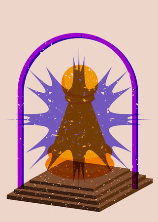 Colorful geometric shapes with pawn, chess piece. Object in trendy riso graph design. Geometry elements abstract risograph print texture style.のイラスト素材