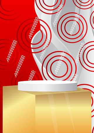 Abstract Gold, White and red Mockup product display. Cylinder pedestal podium for presentation. Vector minimal geometric Stage showcase.のイラスト素材