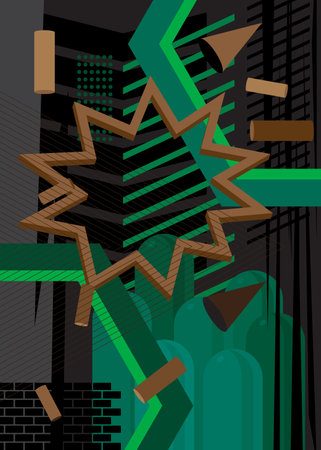 Black, Brown and green geometrical graphic theme cover. Minimal retro geometric poster design....
