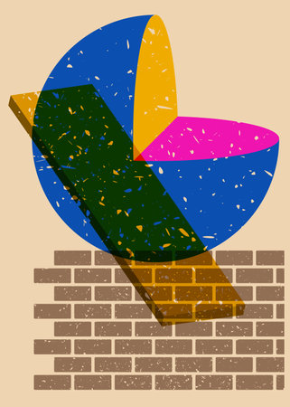 Geometry object in trendy riso graph design. Colorful geometric shapes, elements. Risograph print texture style.のイラスト素材