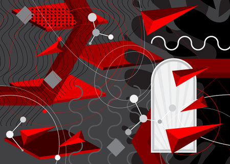 Black, white and red geometrical graphic retro background. Minimal geometric shape elements theme cover. Vintage poster design template.のイラスト素材