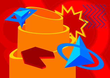 Blue, red and yellow geometrical graphic retro theme background. Minimal geometric elements poster,...