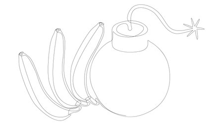 One continuous line of bomb with banana. Thin Line Illustration vector concept. Contour Drawing Creative ideas.のイラスト素材