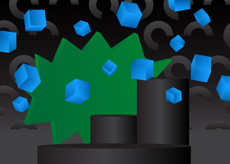 Blue, Black and Green Mockup product display. Vector pedestal podium. Stage showcase for presentation.のイラスト素材