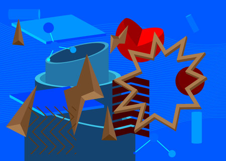 Blue, Red and Brown geometrical graphic shapes retro theme cover template. Vintage minimal geometric elements.のイラスト素材