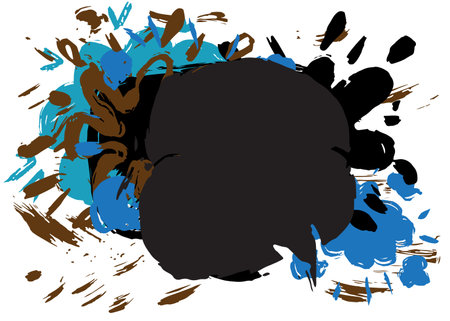 Black, blue and brown graffiti speech bubble. Abstract modern Messaging sign street art decoration, Discussion icon performed in urban painting style.のイラスト素材