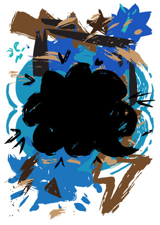 Black, blue and brown graffiti speech bubble. Abstract modern Messaging sign street art decoration, Discussion icon performed in urban painting style.のイラスト素材
