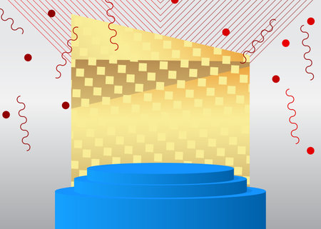 Blue, gold, red and white vector cylinder pedestal podium. Mockup product display, stage showcase for presentation.のイラスト素材