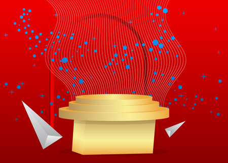 Blue, gold, red and white vector cylinder pedestal podium. Mockup product display, stage showcase for presentation.のイラスト素材