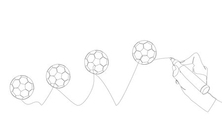 One continuous line of football ball drawn by with felt tip pen. Thin Line Illustration vector concept. Contour Drawing Creative ideas.のイラスト素材