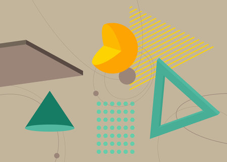 Turquoise, yellow and gray geometrical graphic retro theme cover. Minimal geometric elements poster...