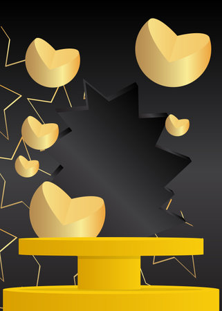 Black, yellow and gold mockup product display. Vector cylinder pedestal podium, Stage showcase for presentation.のイラスト素材