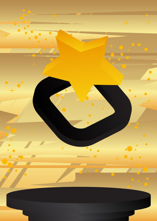 Black, yellow and gold mockup product display. Vector cylinder pedestal podium, Stage showcase for presentation.のイラスト素材