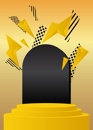 Black, yellow and gold mockup product display. Vector cylinder pedestal podium, Stage showcase for presentation.のイラスト素材